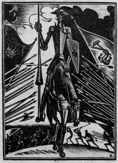 «Освобожденный Дон–Кихот». М., 1922. Иллюстрации Н. И. Пискарева (гравюры) — стр. 54, 55